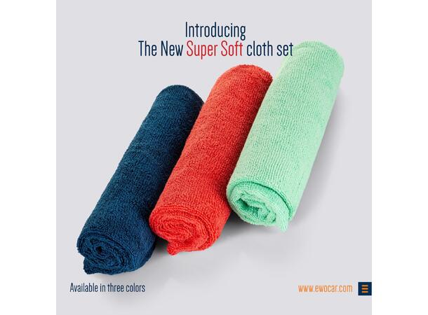 Ewocar Microfiber Cloth Set 320g 3-pakk (red, green, blue) 40x40cm 