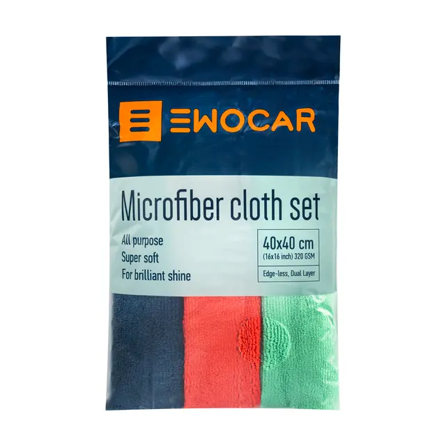 Ewocar Microfiber Cloth Set 320g 3-pakk (red, green, blue) 40x40cm 