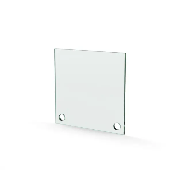 Herdet glass med hull, 4mm, flat 120x120, 2hull, 15/15, 11mm hull 