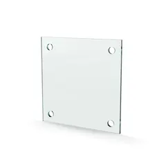 Herdet glass med hull, 4mm, flat 150x150, 4hull, 15/15, 11mm hull