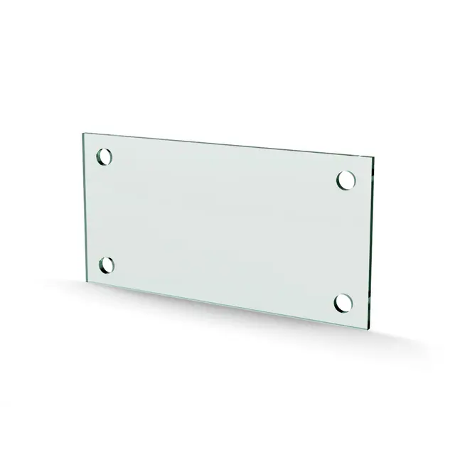 Herdet glass med hull, 4mm, flat 200x100, 4hull, 15/15, 11mm hull 