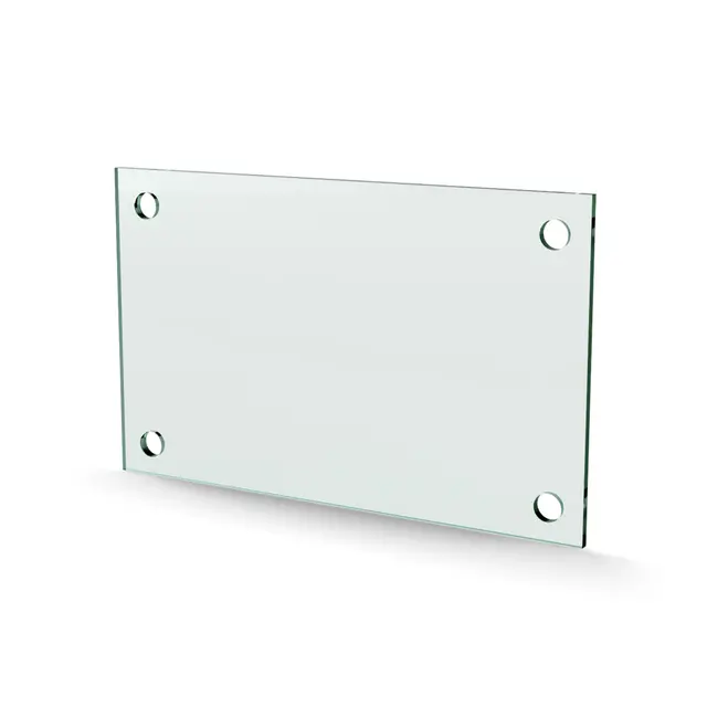 Herdet glass med hull, 4mm, flat 200x130, 4hull, 15/15, 11mm hull 