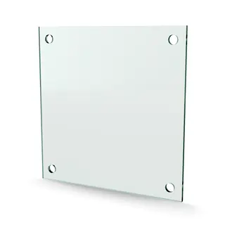 Herdet glass med hull, 4mm, flat 200x200, 4hull, 15/15, 11mm hull