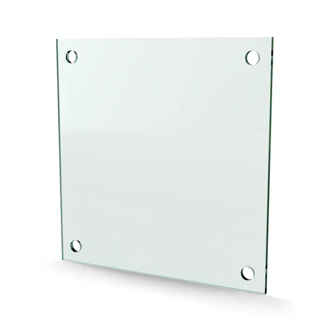 Herdet glass med hull, 4mm, flat 200x200, 4hull, 15/15, 11mm hull 